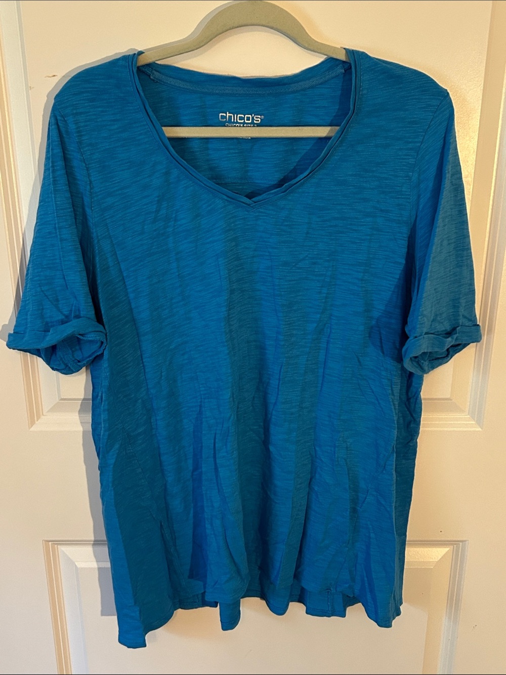 Chico's Teal Blue V-Neck Short Sleeve Top